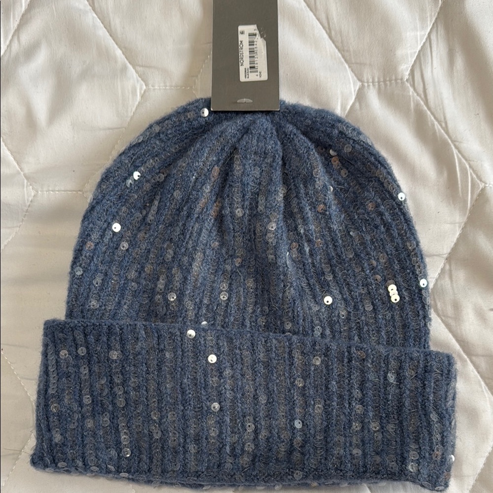 Nordstrom Blue Sequin Knit Beanie